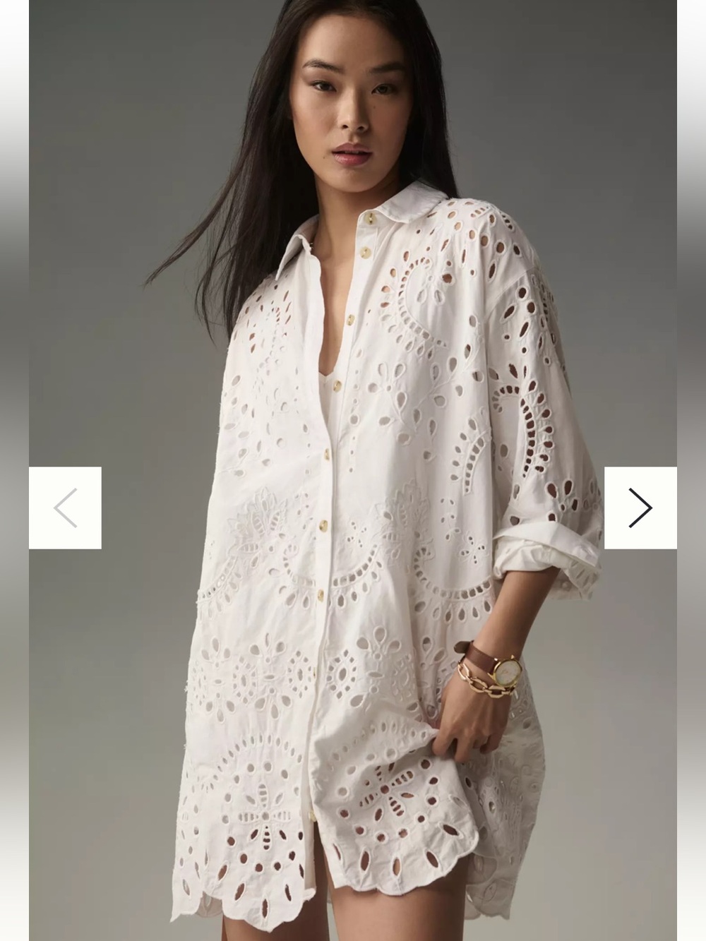 By Anthropologie Long-Sleeve Eyelet Mini Shirt Dress Size Large Purple - Picture 14 of 14